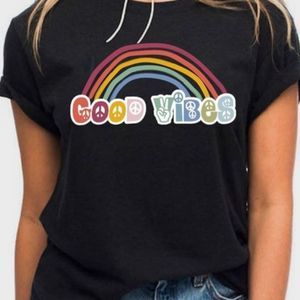 Black Retro Rainbow Good Vibes Only Tee
